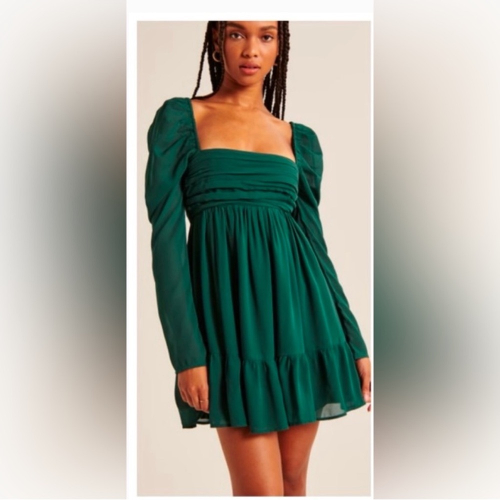 Abercrombie & Fitch Green Long Sleeve Mini Dress SP - Picture 1 of 8
